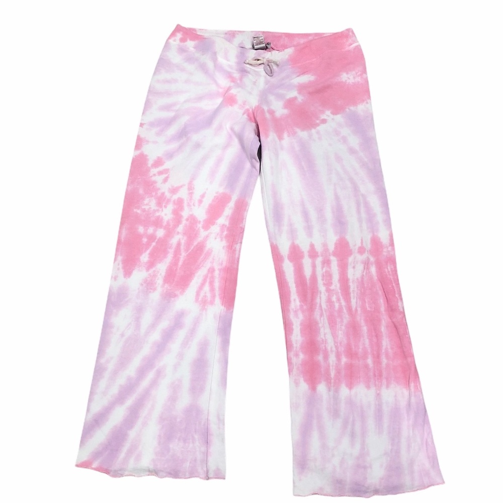 CHEWY PINK/PURPLE/WHITE TIE DYE WIDE LEG LOUNGE PANTS SIZE LARGE